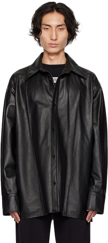 Photo: MM6 Maison Margiela Black Pinched Seams Leather Jacket