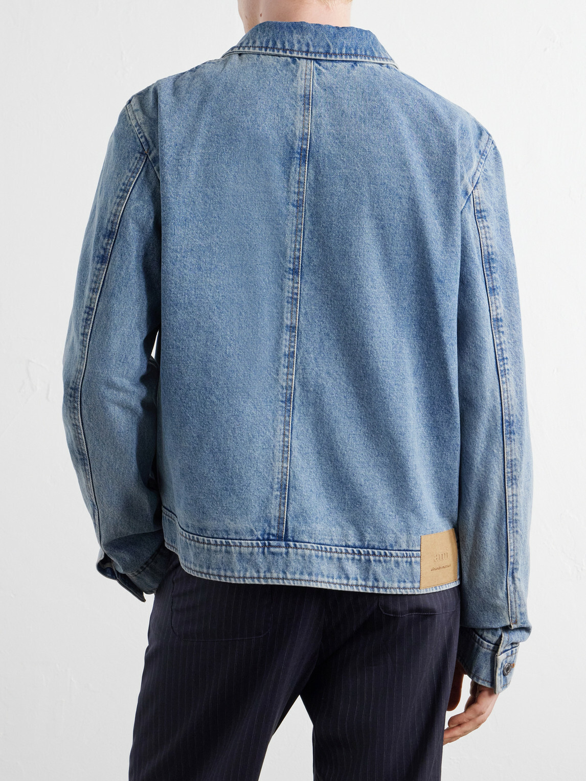 AMI PARIS - Logo-Embroidered Washed-Denim Jacket - Blue