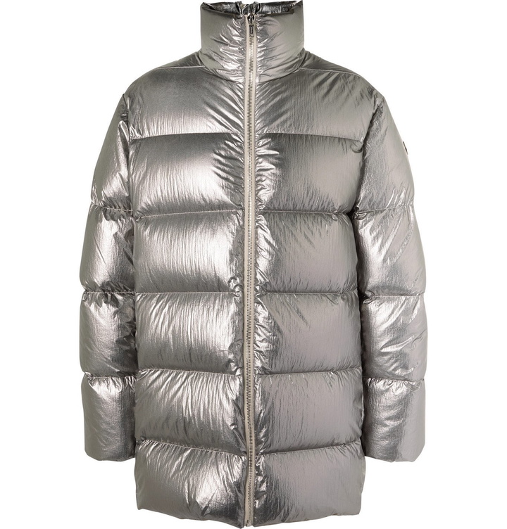 Photo: Rick Owens - Moncler Cyclopic Logo-Appliquéd Quilted Metallic Shell Down Coat - Silver