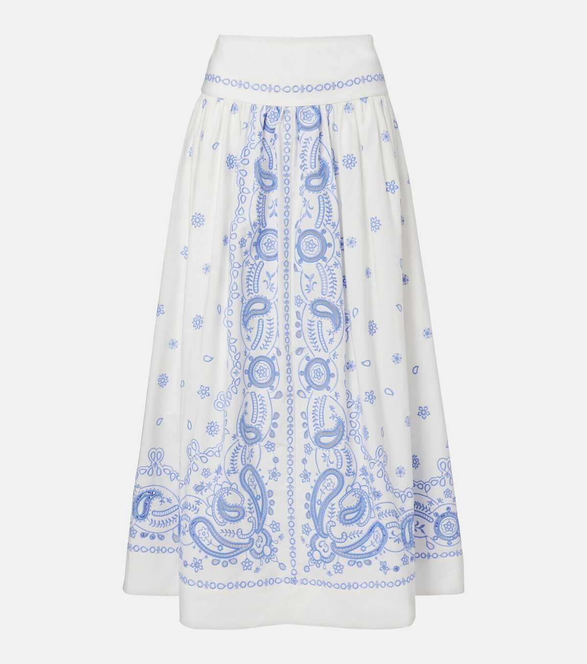 Self-Portrait Embroidered cotton midi skirt