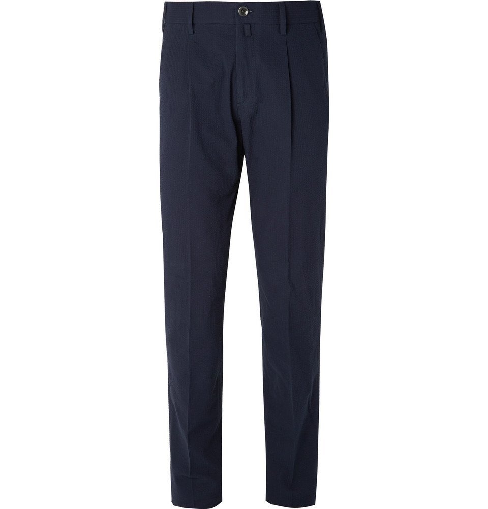 Lardini - Cotton-Seersucker Trousers - Men - Navy Lardini