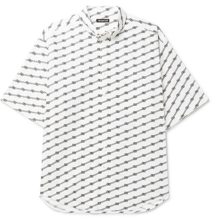 Photo: Balenciaga - Oversized Button-Down Collar Logo-Print Cotton-Poplin Shirt - White
