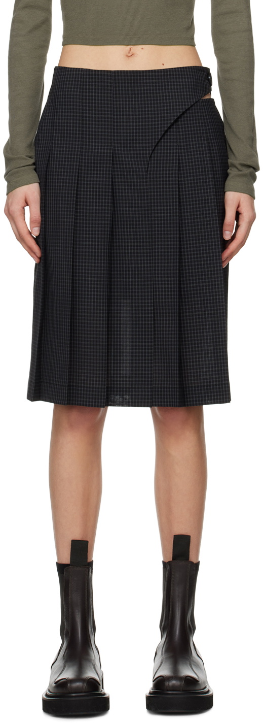 J KOO Black Pleated Midi Skirt