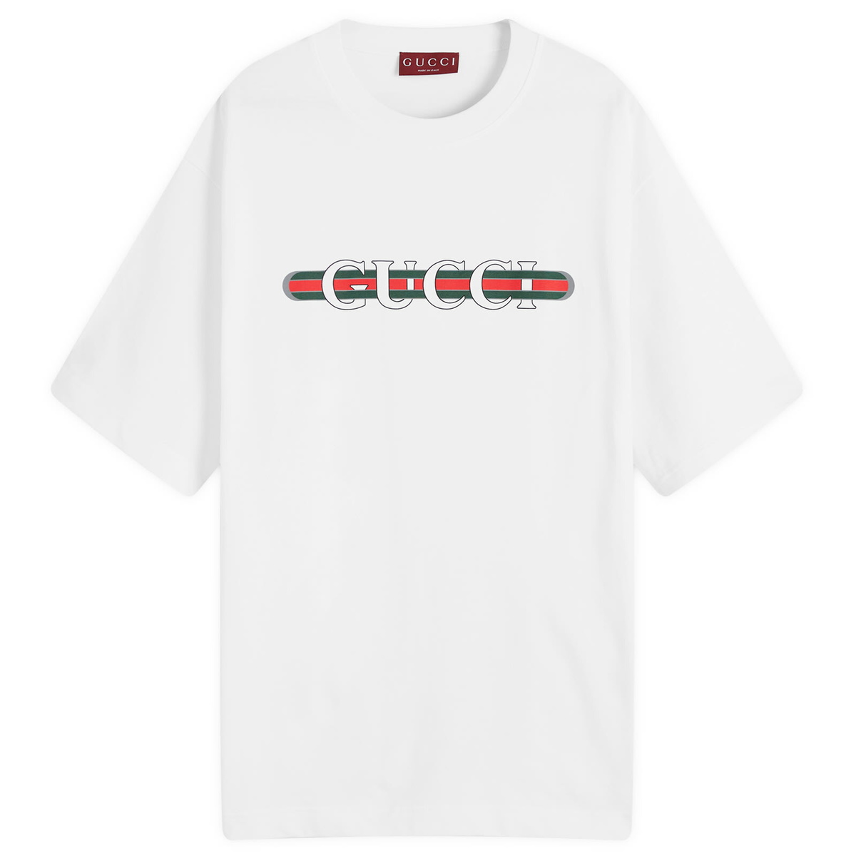 GUCCI ホワイト Tシャツ Gucci Men's Web Logo T-Shirt in White Gucci