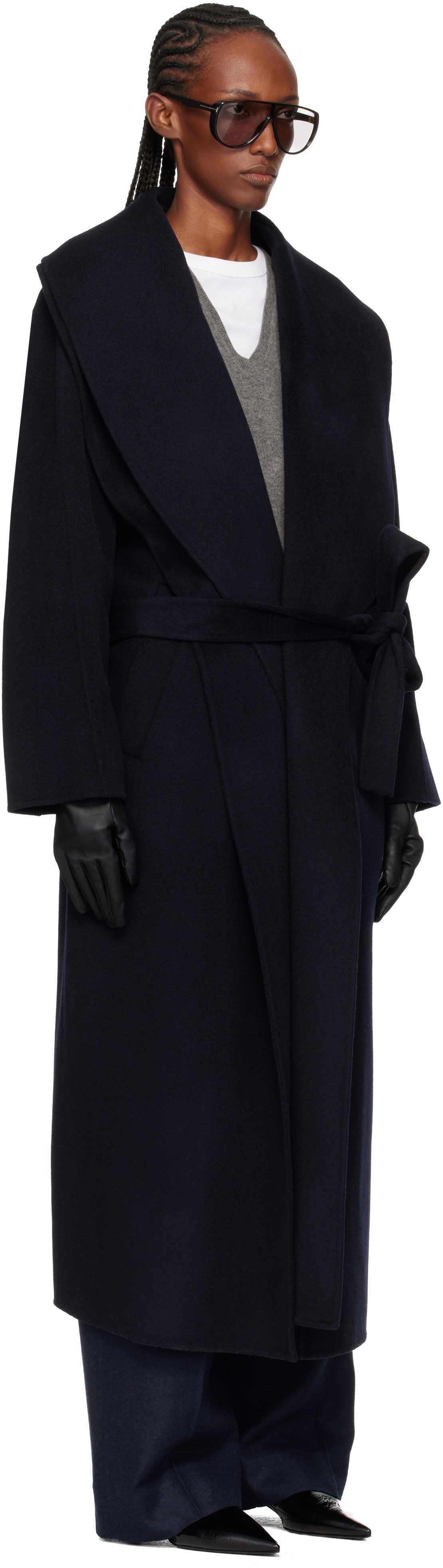 Róhe Navy Signature Double-Faced Scarf Coat