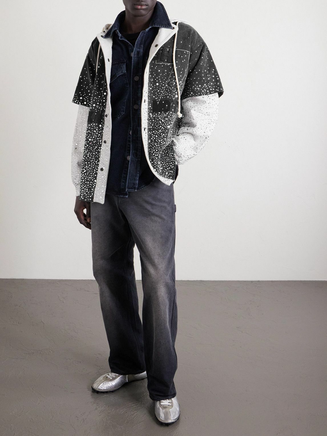 Satoshi Nakamoto - Embellished Layered Cotton Hoodie - Black