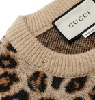 Gucci - Distressed Leopard Jacquard Sweater - Brown