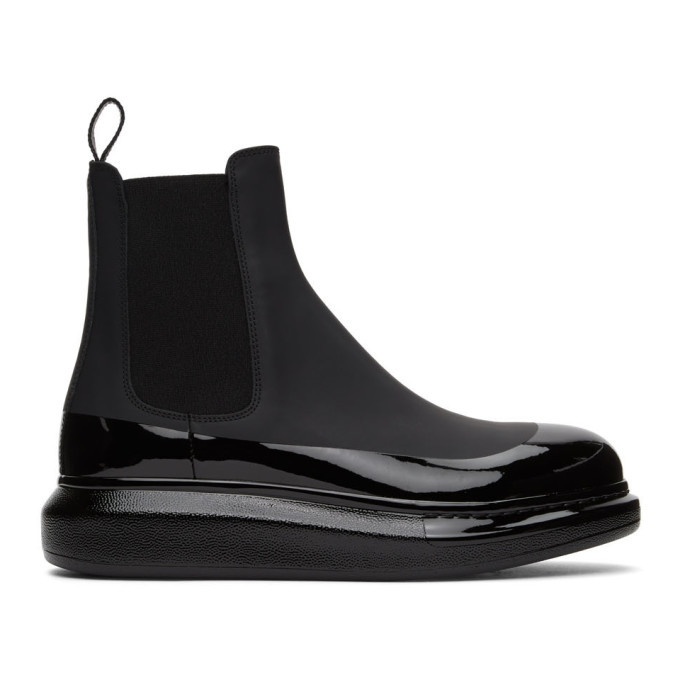 Photo: Alexander McQueen Black Glossy Chunky Chelsea Boots