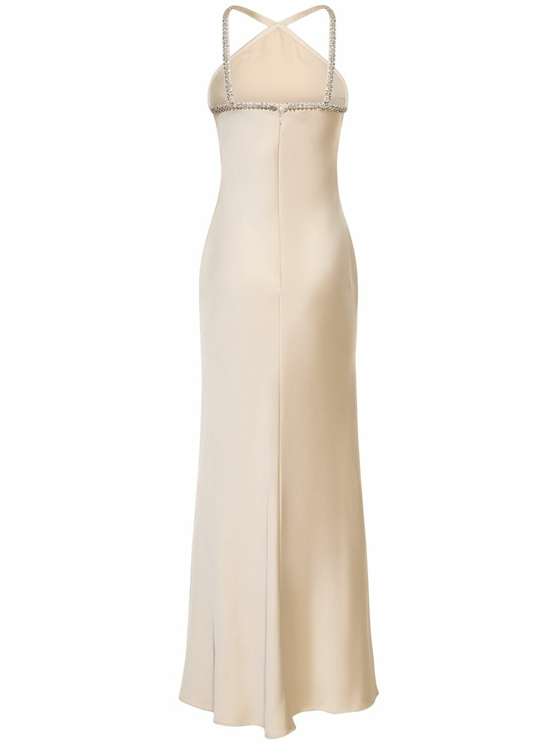 SELF-PORTRAIT - Embellished Satin Halter Neck Maxi Dress