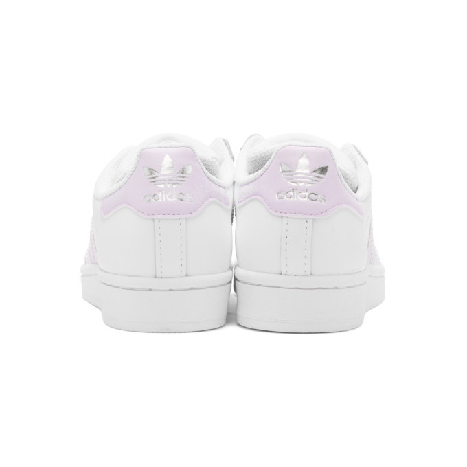 adidas Originals White and Purple Superstar Sneakers