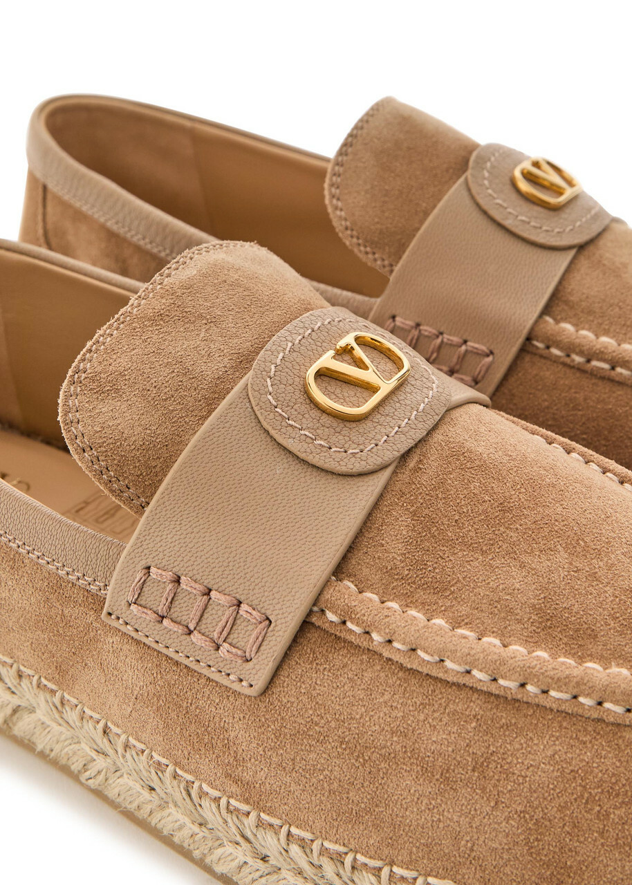Valentino Garavani Vlogo Suede Espadrille Loafers Camel