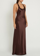 Staud Juanita Satin Maxi Dress Brown