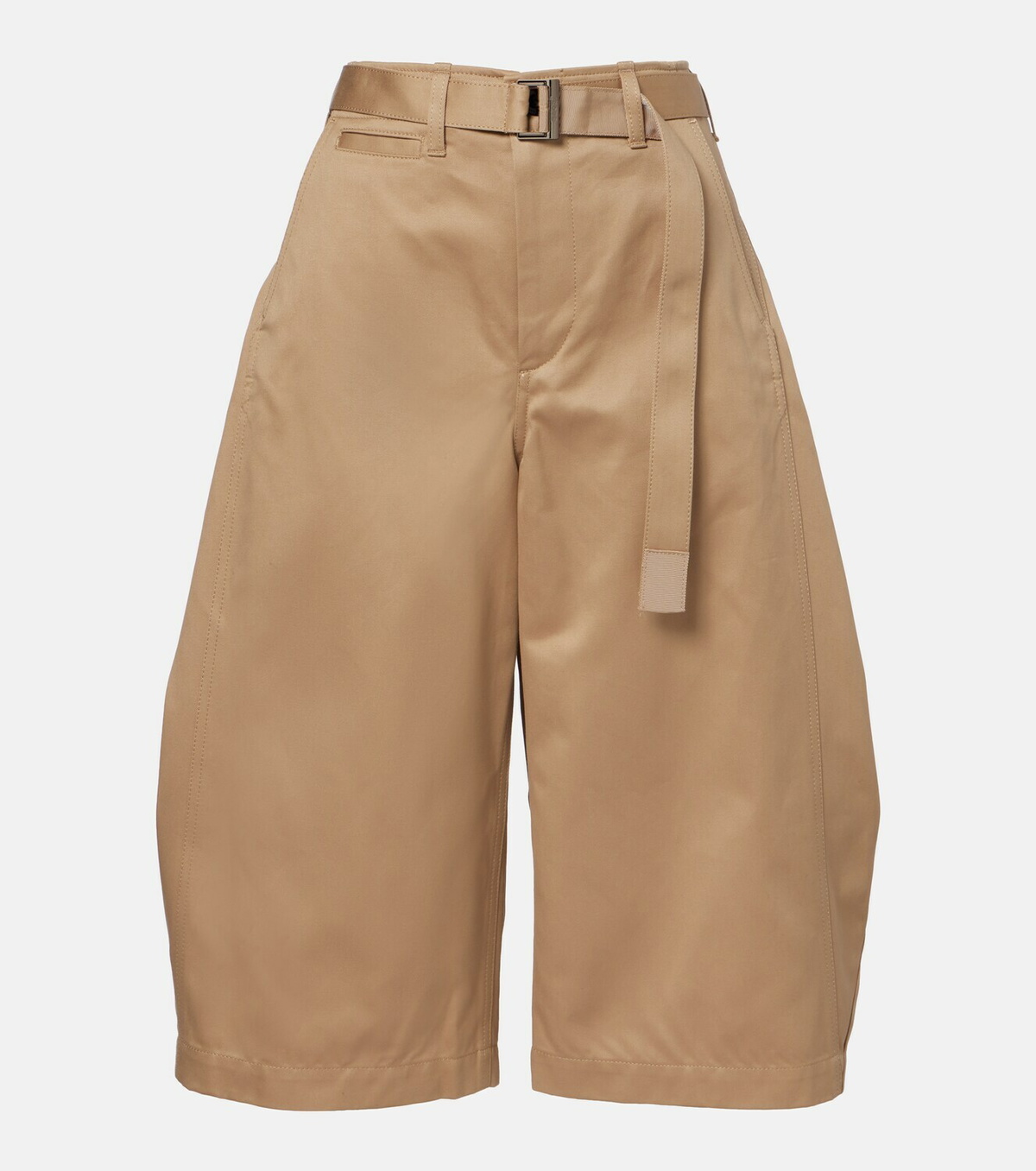 Sacai Belted cropped cotton barrel-leg pants