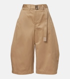 Sacai Belted cropped cotton barrel-leg pants