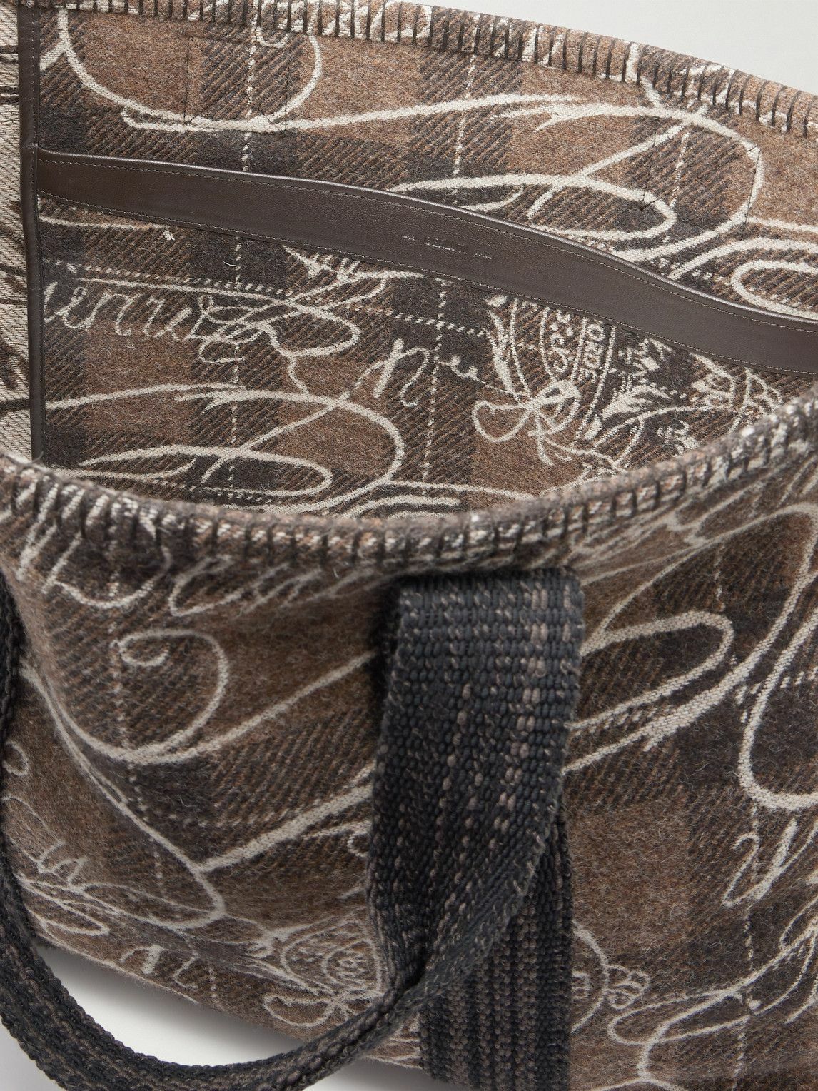 Berluti - Leather-Trimmed Scritto Checked Jacquard Tote Bag