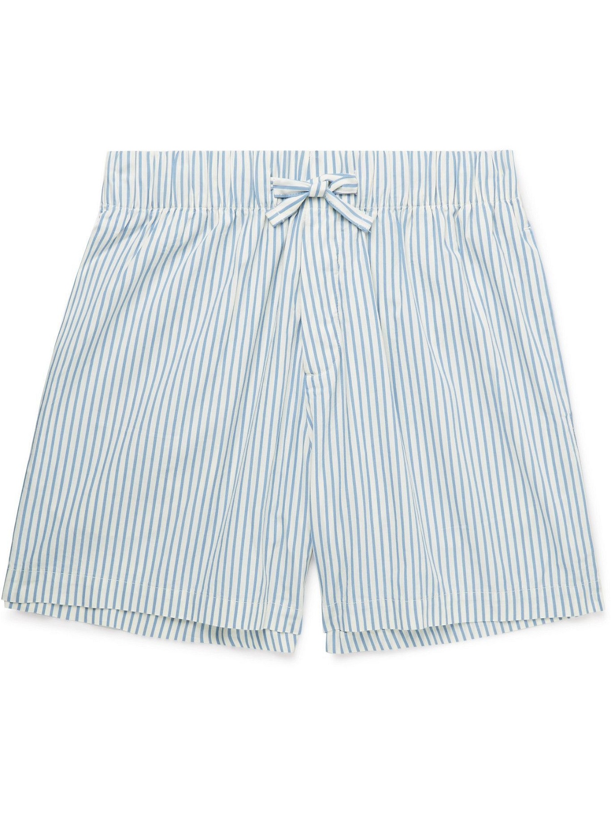 TEKLA - Striped Organic Cotton-Poplin Pyjama Shorts - Blue Tekla Fabrics