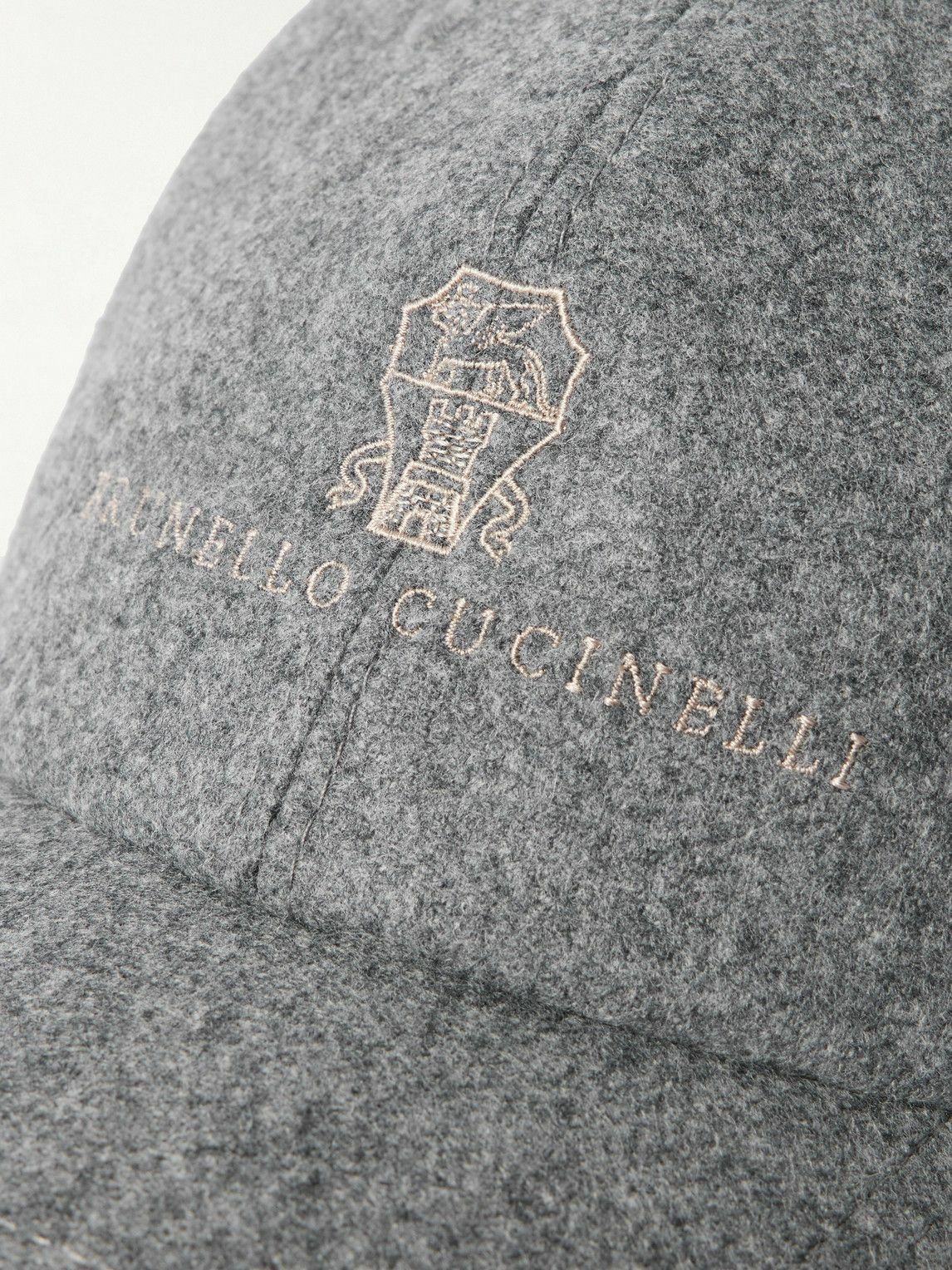 Brunello Cucinelli - Logo-Embroidered Leather-Trimmed Wool-Flannel Baseball Cap - Gray