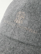 Brunello Cucinelli - Logo-Embroidered Leather-Trimmed Wool-Flannel Baseball Cap - Gray