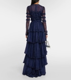 Costarellos Frill-trimmed tiered lace gown