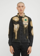 Off-White Distressed Bleached Clover Embroidered Denim Jacket