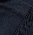 Alexander McQueen - Fringed Logo-Embroidered Cashmere Scarf - Midnight blue