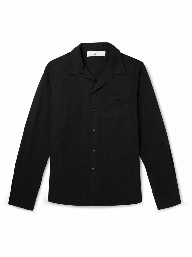 Photo: Séfr - Leo Camp-Collar Cotton Shirt - Black