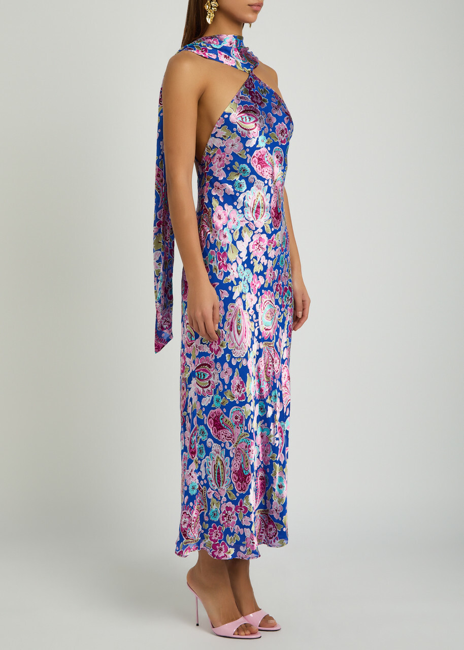Rixo Hayley Scarf-effect Devoré Maxi Dress Multicoloured