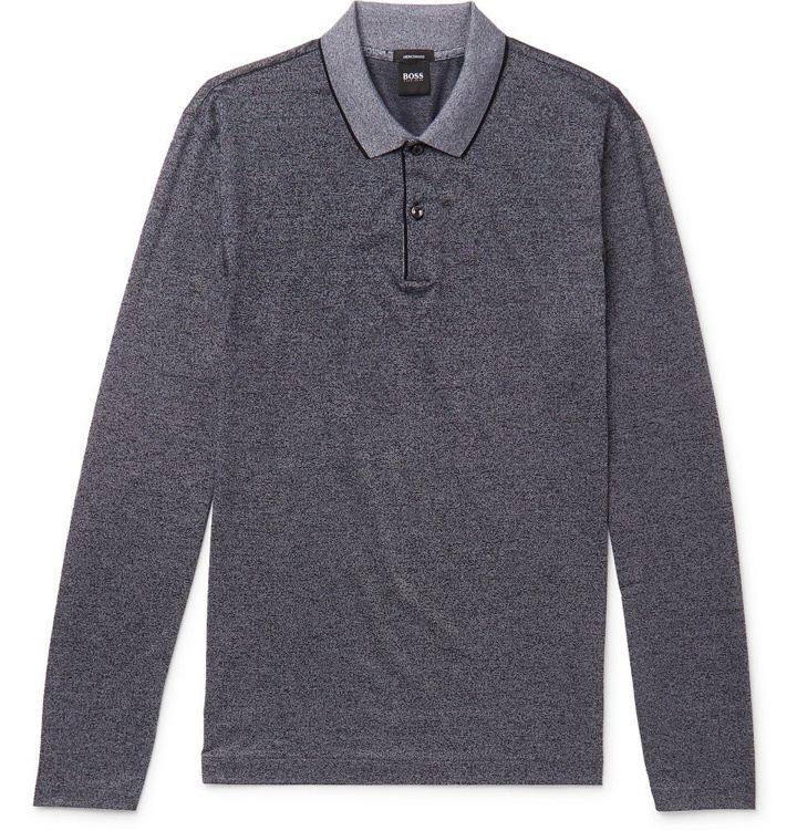 Photo: Hugo Boss - Slim-Fit Mercerised Mélange Cotton-Jersey Polo Shirt - Men - Gray