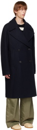 Dries Van Noten Navy Double-Breasted Coat