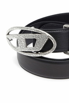Diesel 4cm leather belt with hammered Oval D buckle - Belts - Unisex - Black