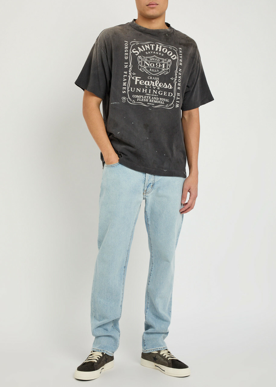 Saint Mxxxxxx Fearless Printed Distressed Cotton T-shirt Black