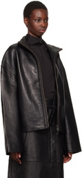 REMAIN Birger Christensen Black Bonded Box-Fit Leather Jacket