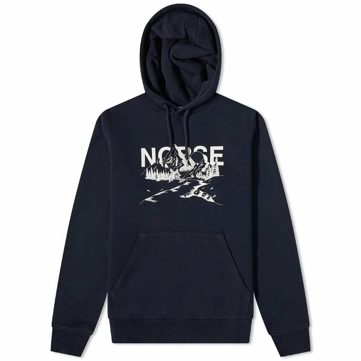 Photo: Norse Projects Men's Vagn Mountain Logo Popover Hoody in Dark Navy