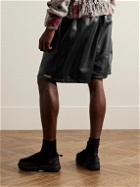 4SDesigns - Wide-Leg Logo-Appliqued Leather Drawstring Shorts - Black