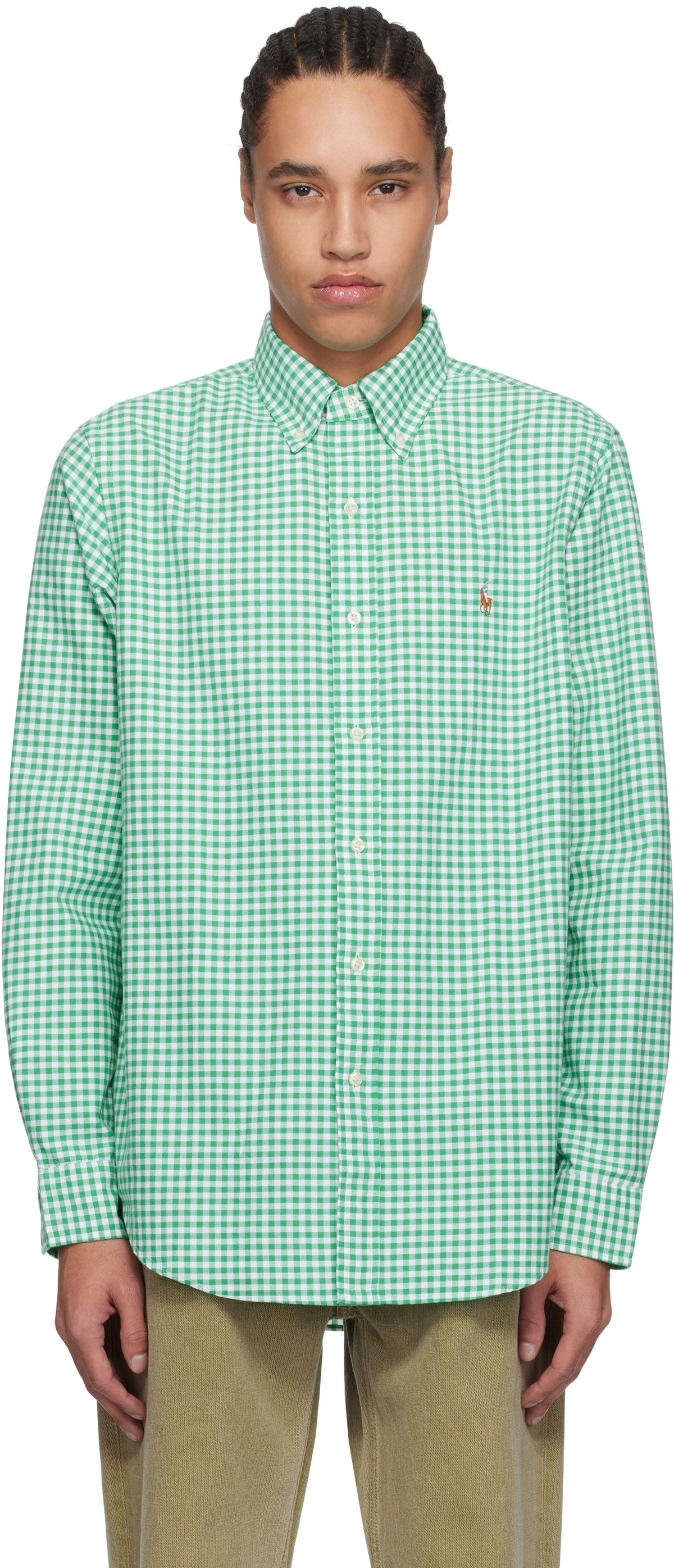 Polo Ralph Lauren Green & White Classic Fit Gingham Oxford Shirt