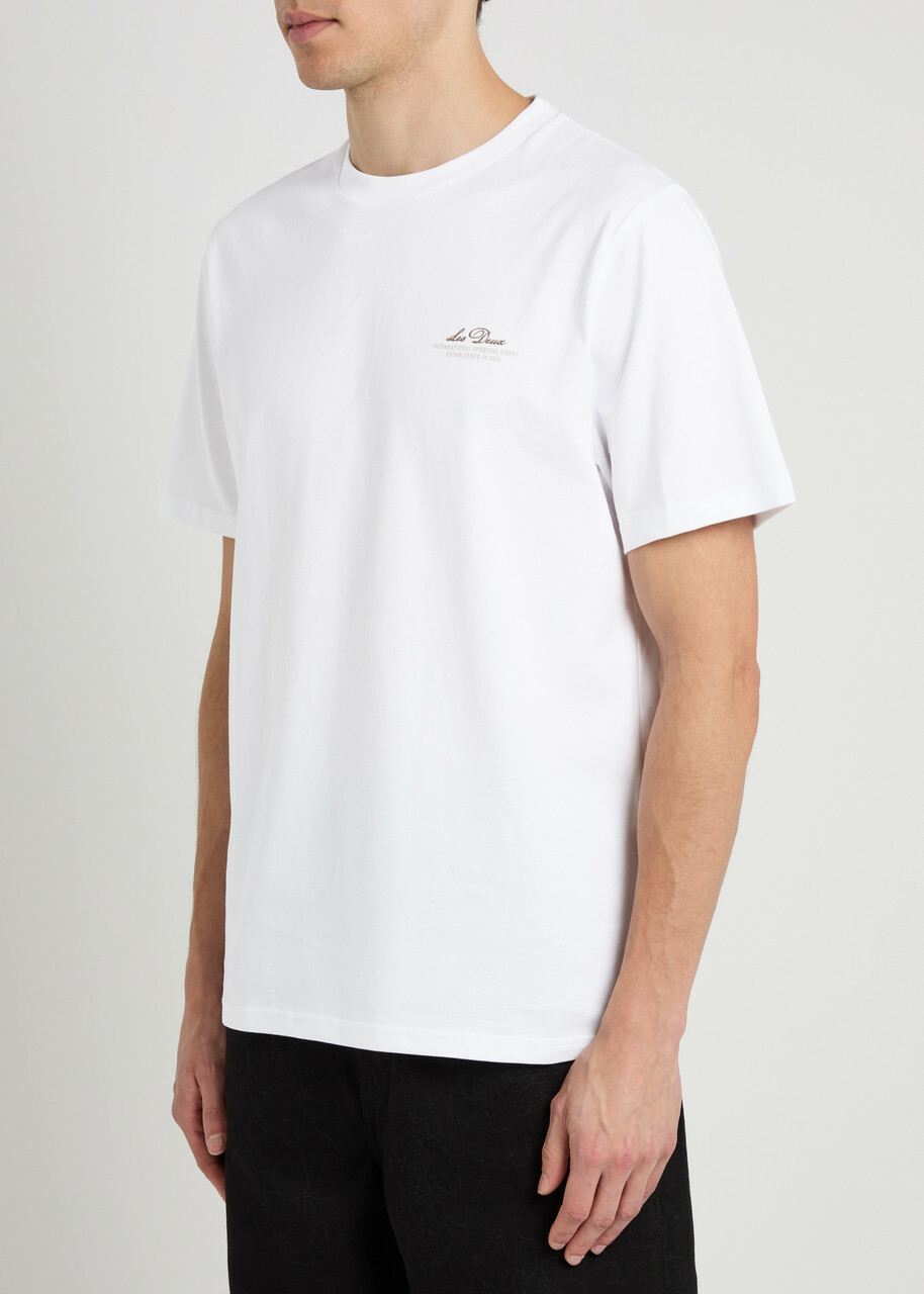 Les Deux Ben Globe Logo-print Cotton T-shirt White