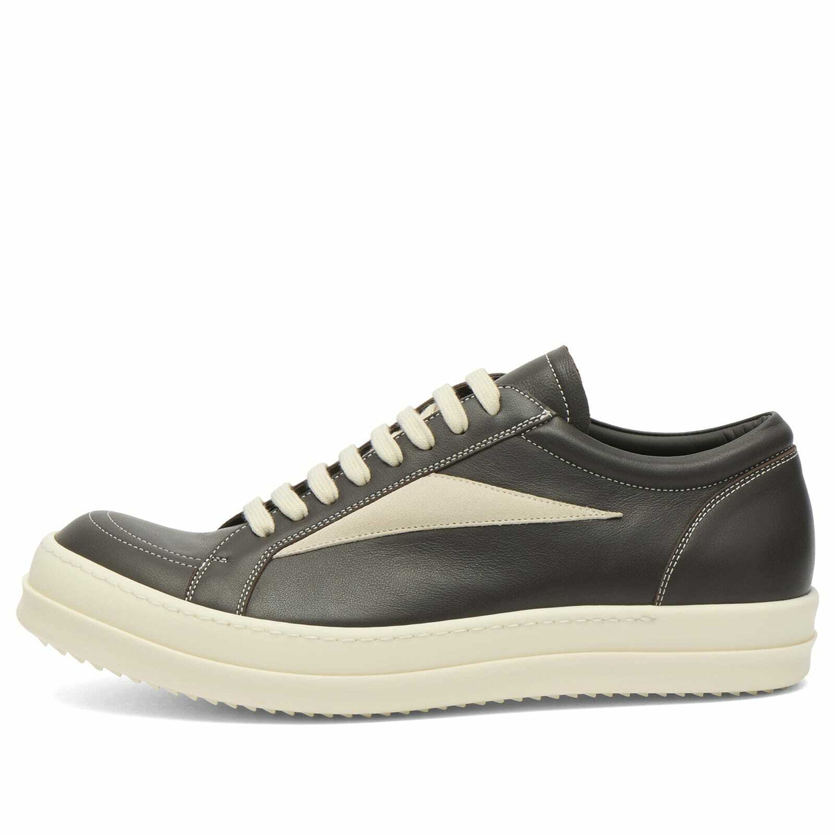 Rick Owens Men's Leather Vintage Sneaks in Drkdust/Milk/Milk