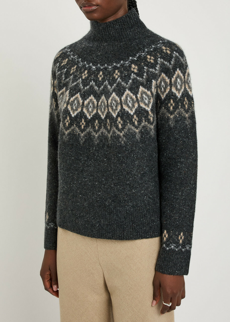 Vince Fair Isle Cashmere Jumper Grey
