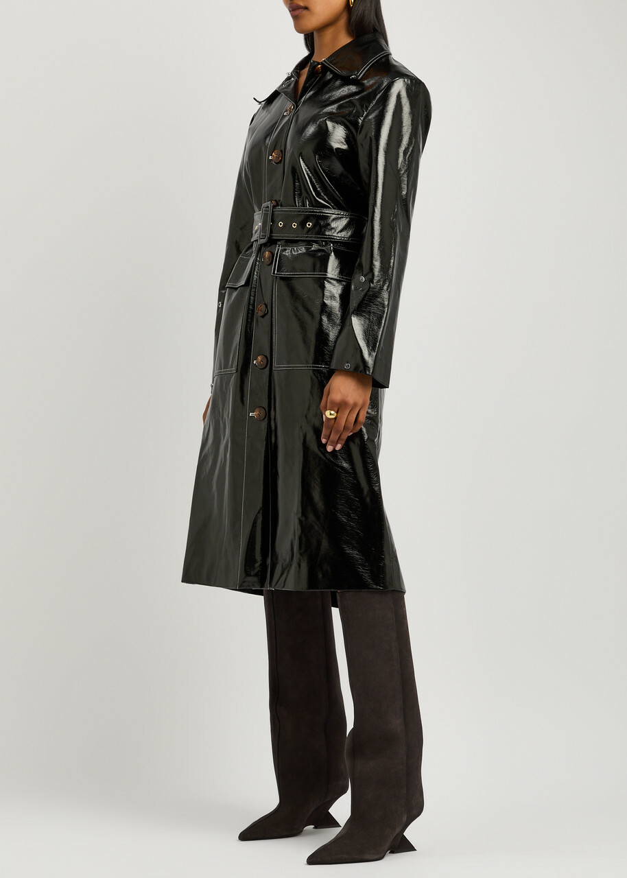 Kitri Simone Faux Shearling-trimmed Vinyl Coat Black