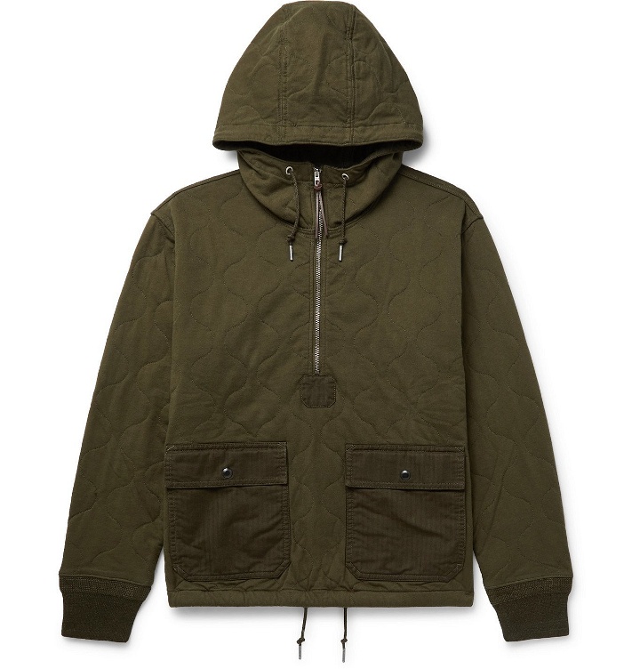 Photo: RRL - Quilted Cotton-Twill Hooded Half-Zip Jacket - Green