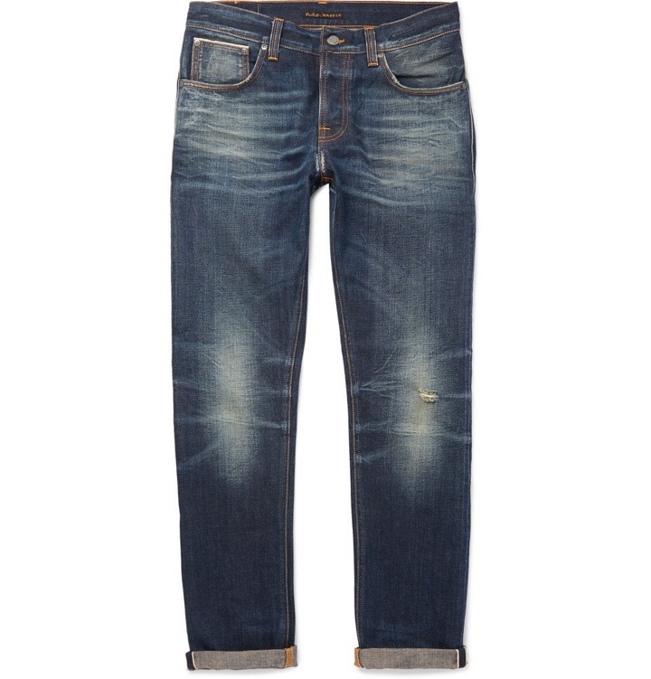 Photo: Nudie Jeans - Grim Tim Slim-Fit Distressed Organic Selvedge Denim Jeans - Men - Mid denim