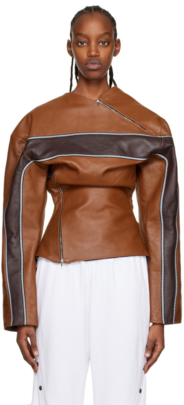 Photo: Jade Cropper Brown Reflective Leather Jacket