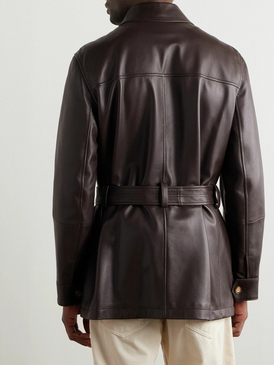 Brunello Cucinelli - Belted Full-Grain Leather Jacket