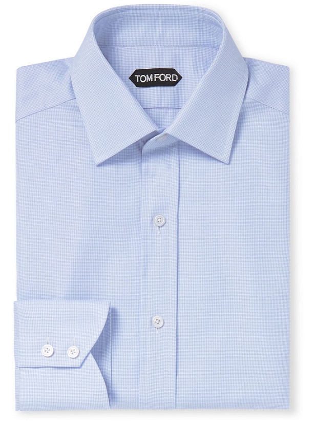 Photo: TOM FORD - Slim-Fit Houndstooth Cotton Shirt - Blue