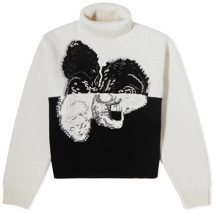 Photo: Alexander McQueen Men's Orchid Intarsia Roll Neck Knit in Ivory/Black