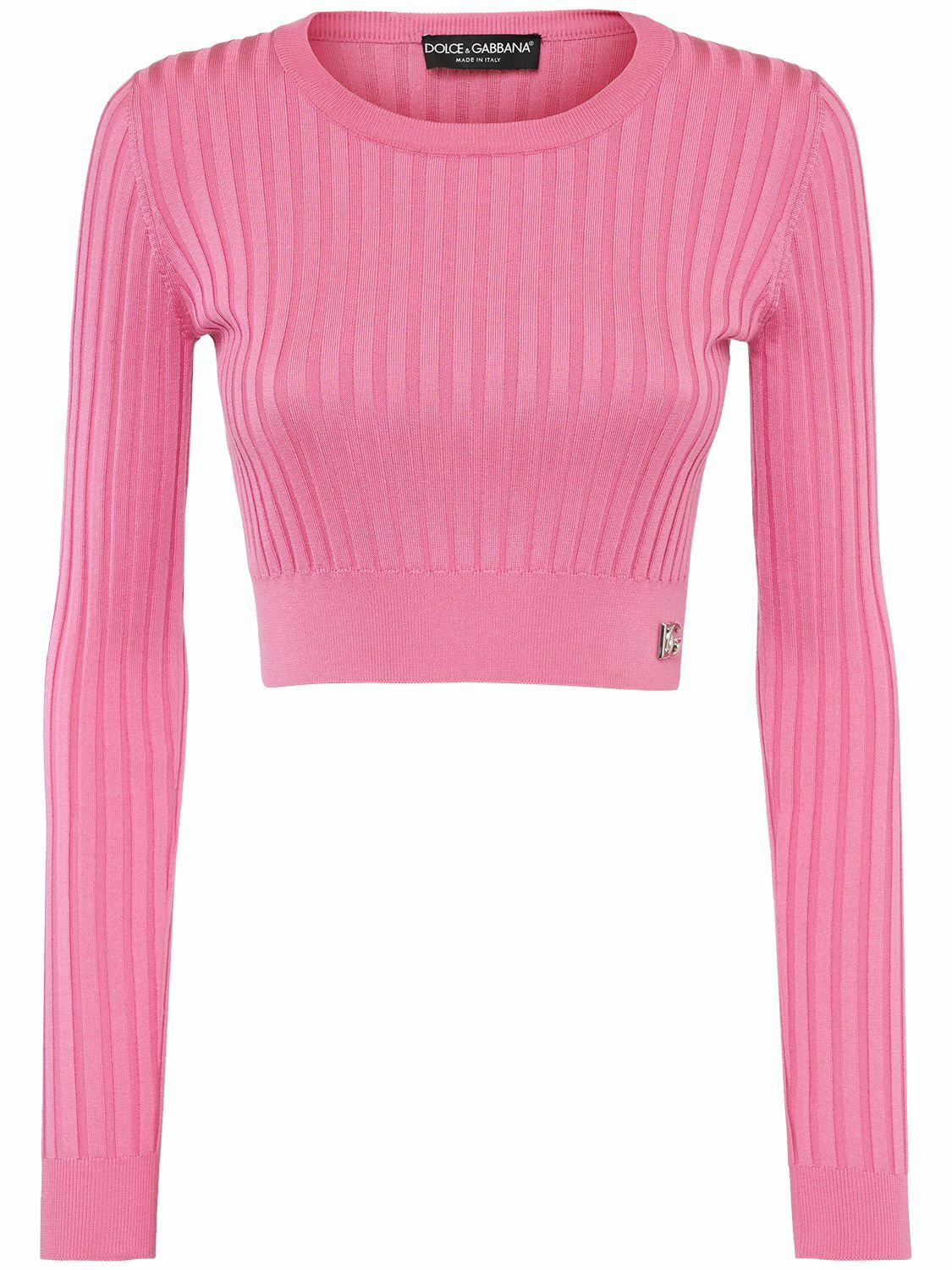 DOLCE & GABBANA - Rib Knit Silk Crop Sweater Dolce & Gabbana