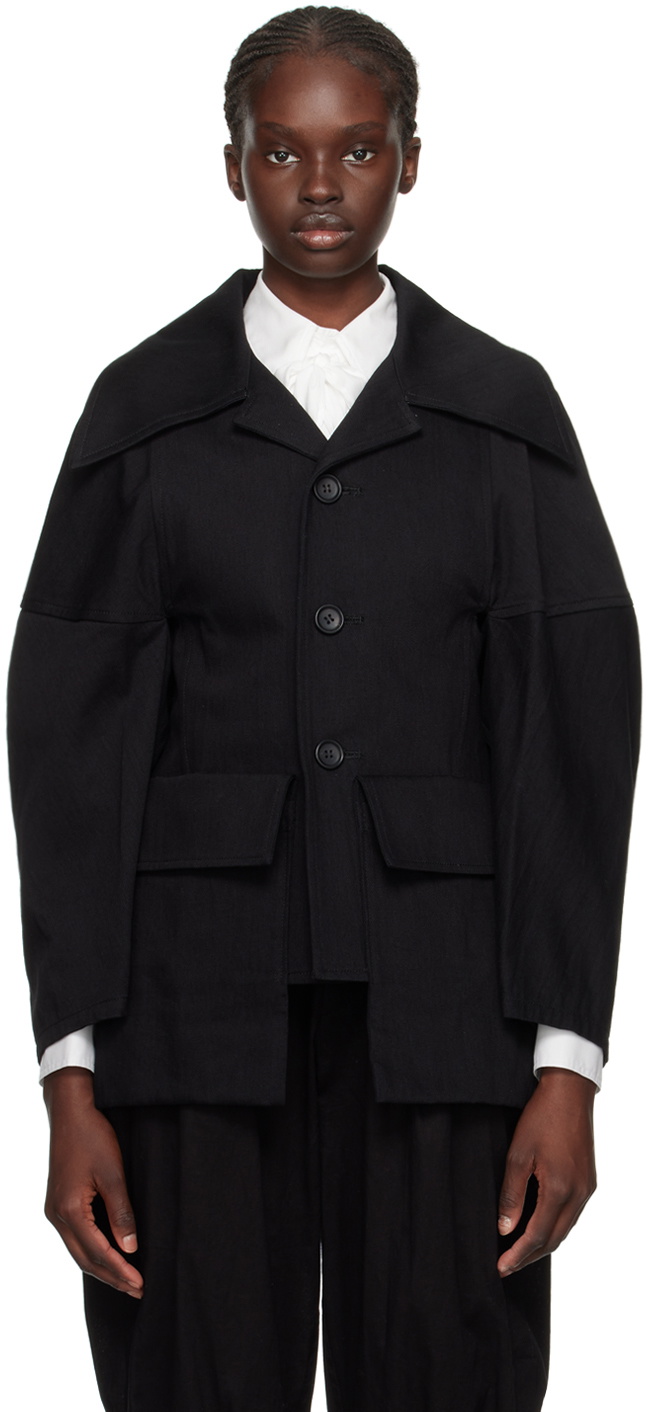 Yohji Yamamoto Black Voluminous Sleeves Denim Blazer