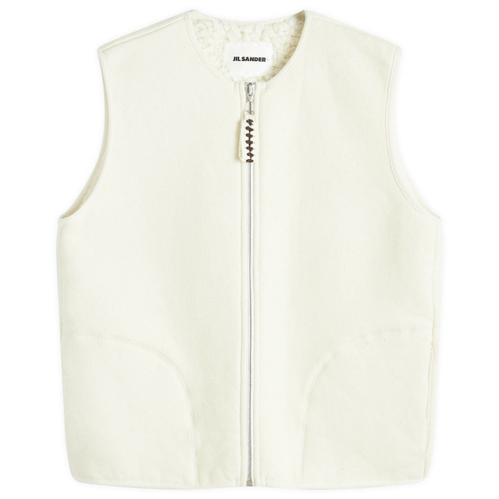 Photo: Jil Sander+ Men's Jil Sander Plus Reversible Sherpa Vest in Eggshell