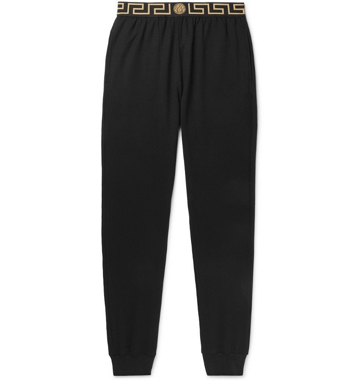 Photo: Versace - Tapered Logo-Jacquard Stretch-Cotton Jersey Sweatpants - Black