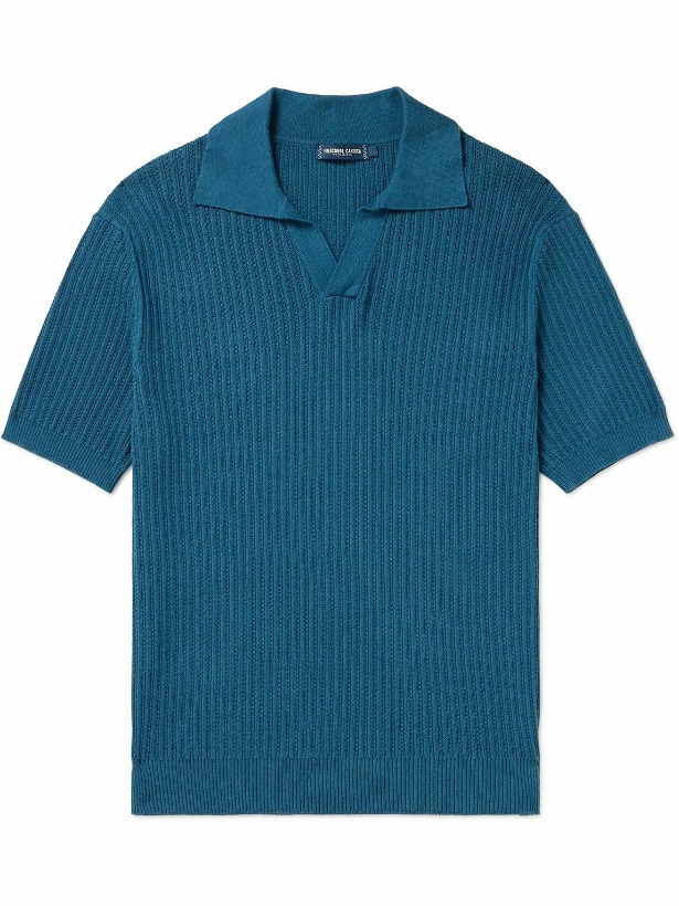 Photo: Frescobol Carioca - Rino Ribbed Cotton and Cashmere-Blend Polo Shirt - Blue